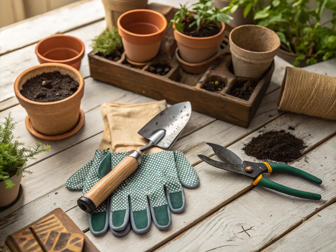 A selection of essential garden tools neatly arranged, highlighting their quality and ergonomic design.
