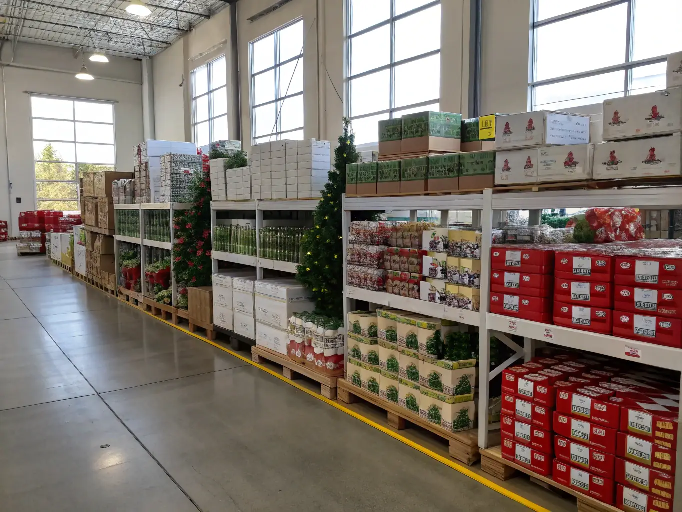 An image displaying a variety of tarpaulins, garden nets, and tools arranged neatly in a warehouse, showcasing the product supply services.