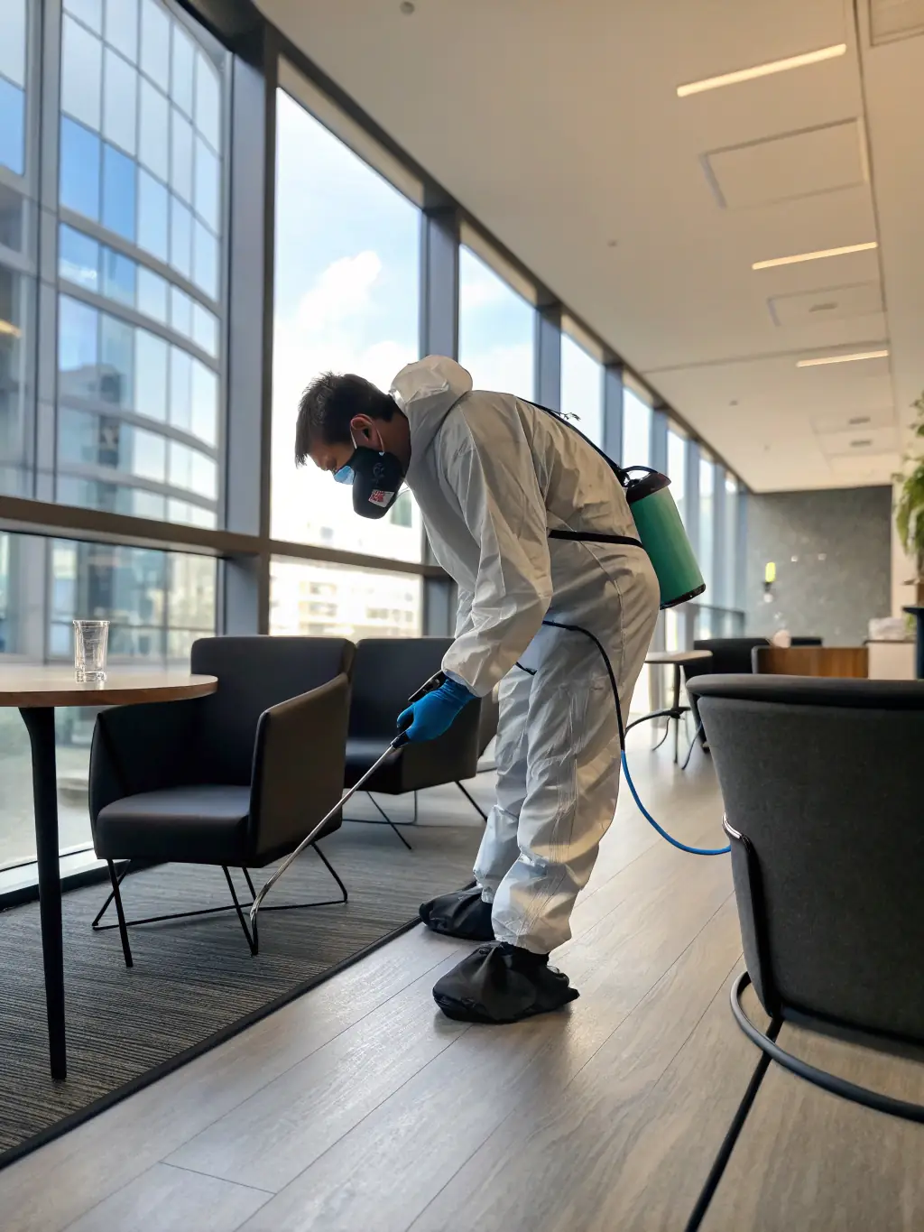 A bedroom scene showing a mattress being treated for bed bugs by a pest control expert. The image should emphasize the importance of professional bed bug removal.