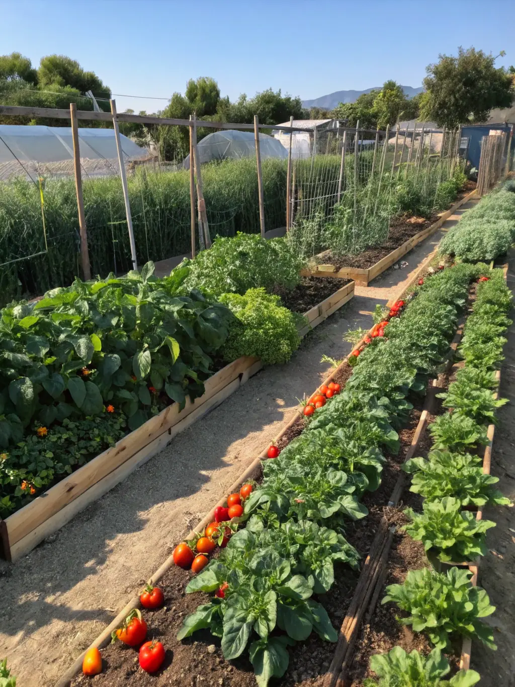 A clear image of a garden shed net installed around a garden, protecting plants from pests and harsh sunlight, demonstrating its practical use in a home garden.