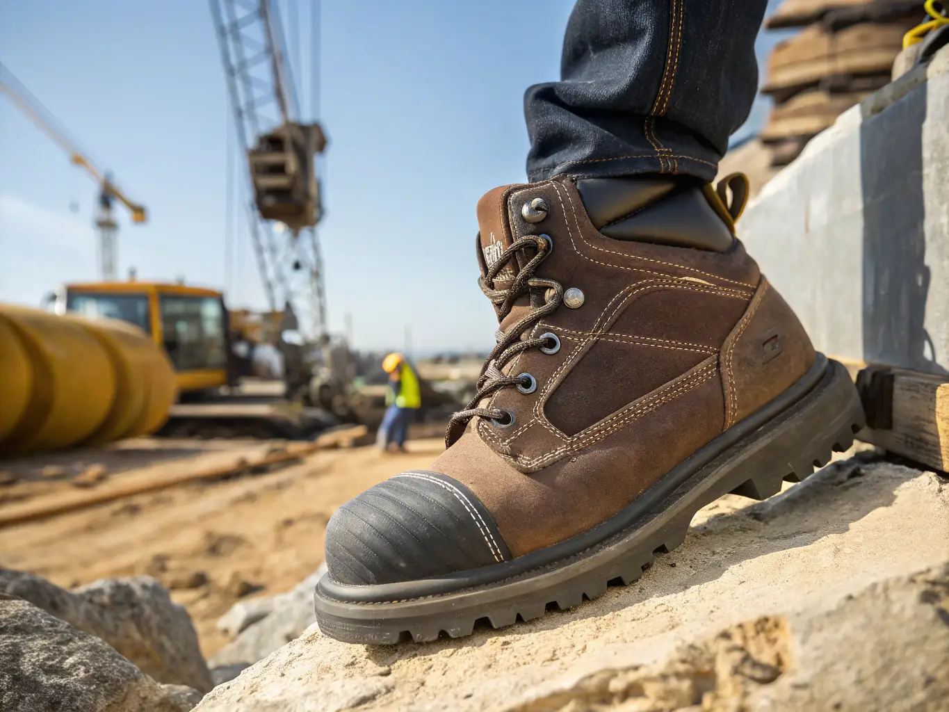 A close-up shot of a variety of safety shoes, showcasing different styles and features, such as steel toes and slip-resistant soles, available at Span Shield Enterprise.