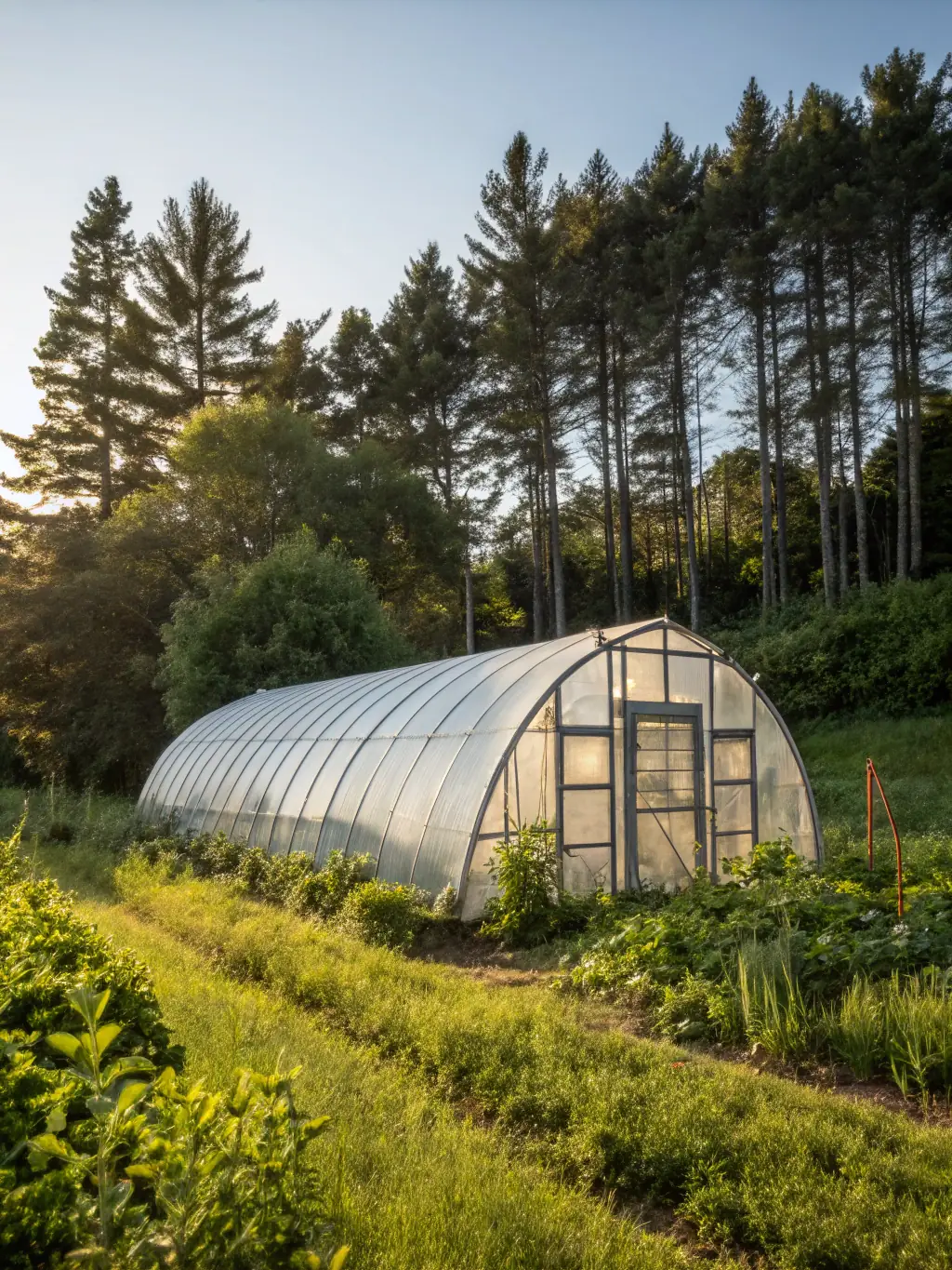 An agro shed net installed over a vegetable garden in Gandhinagar, protecting the plants from birds and pests while allowing sunlight and air circulation.