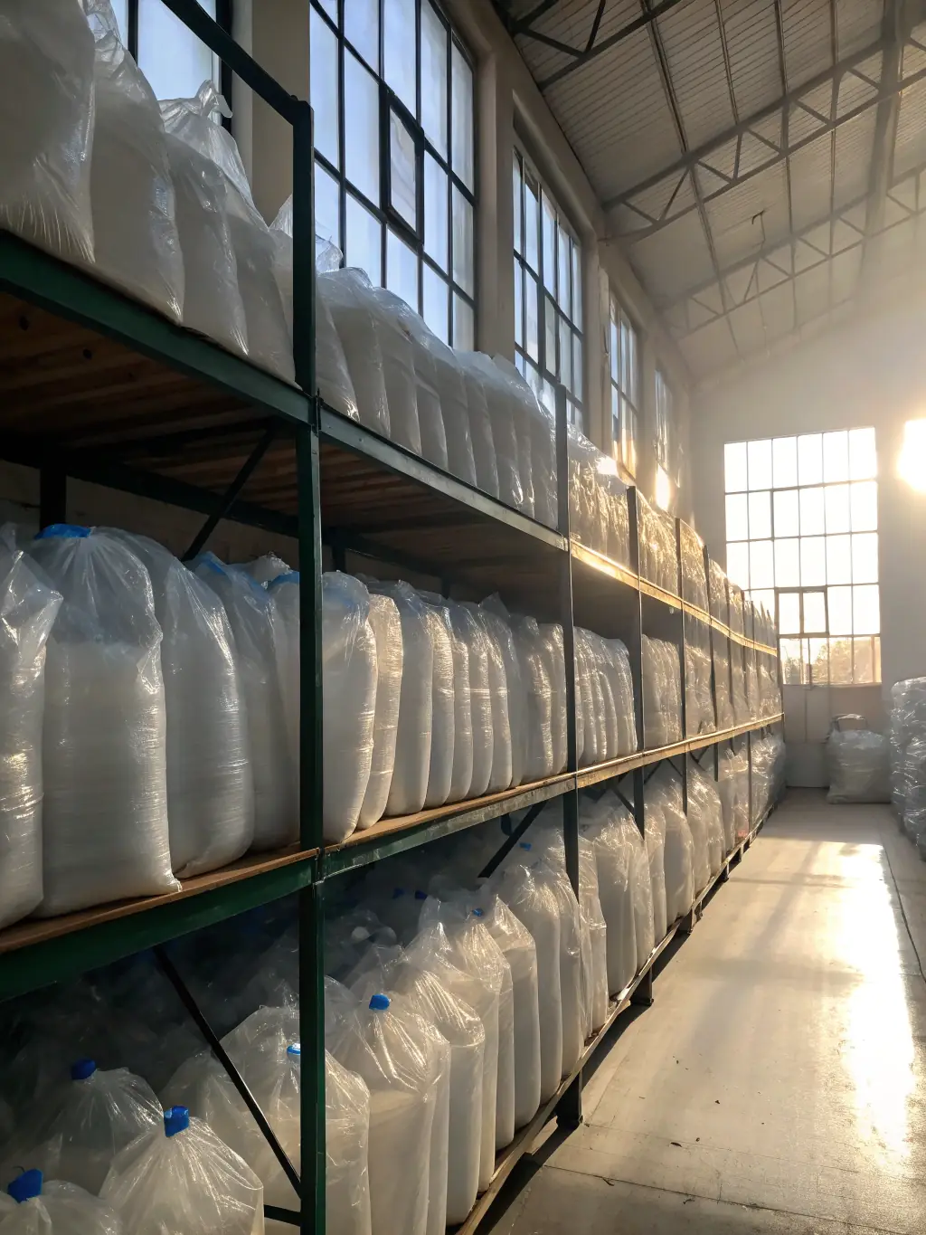 A close-up shot of a stack of tarpaulins in a warehouse, with various colors and sizes, ready to be used for different purposes.