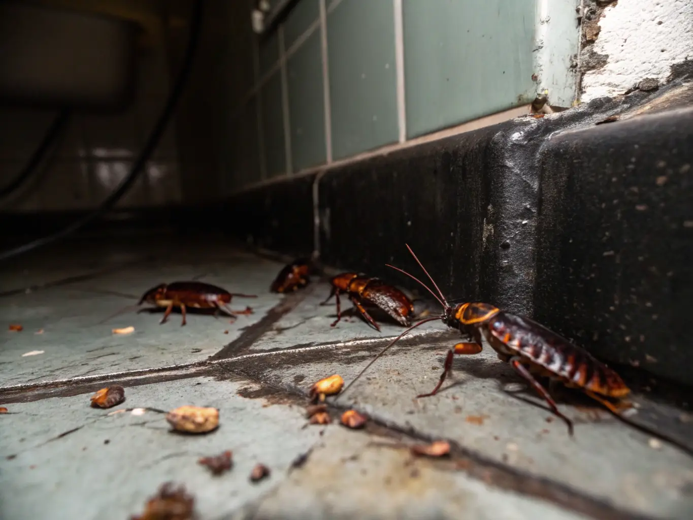 A close-up shot of a cockroach being trapped in a gel bait station inside a kitchen cabinet, highlighting the effectiveness of Span Shield Enterprise's roach control methods in residential settings.