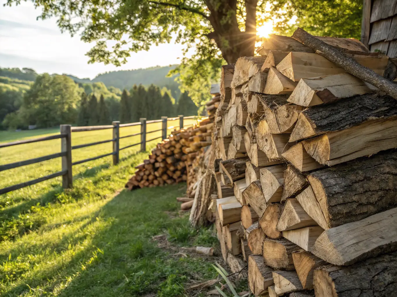 A high-quality PVC tarpaulin being used to cover and protect a stack of firewood in a residential garden, showcasing its durability and waterproof capabilities.