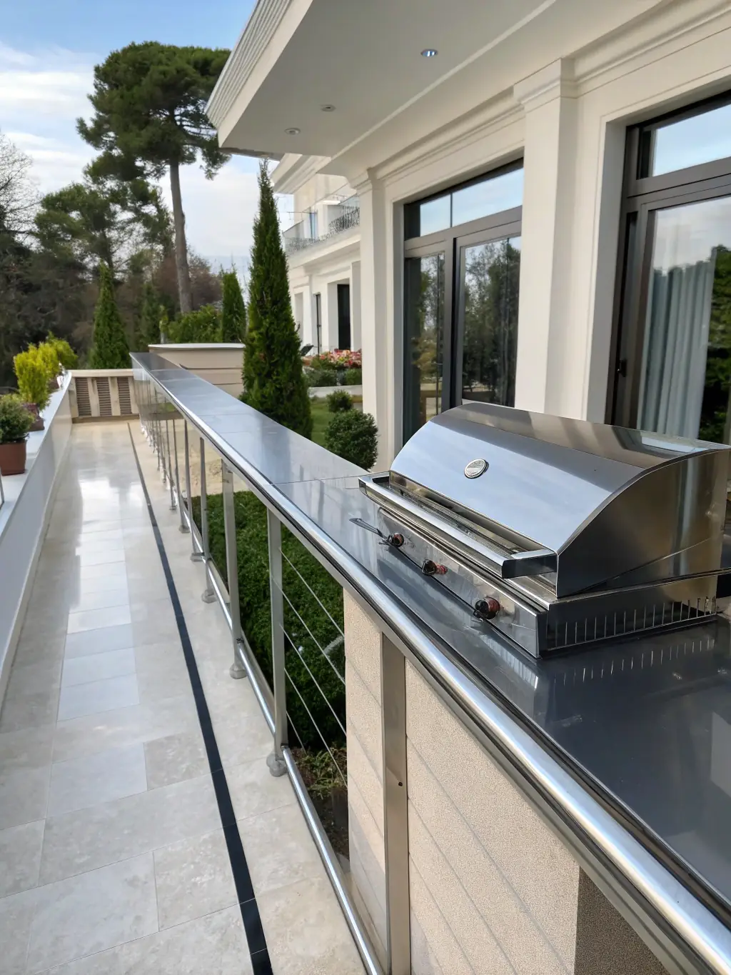 A modern balcony with an invisible grill, showcasing a clear view and enhanced safety, suitable for a home in Ahmedabad.