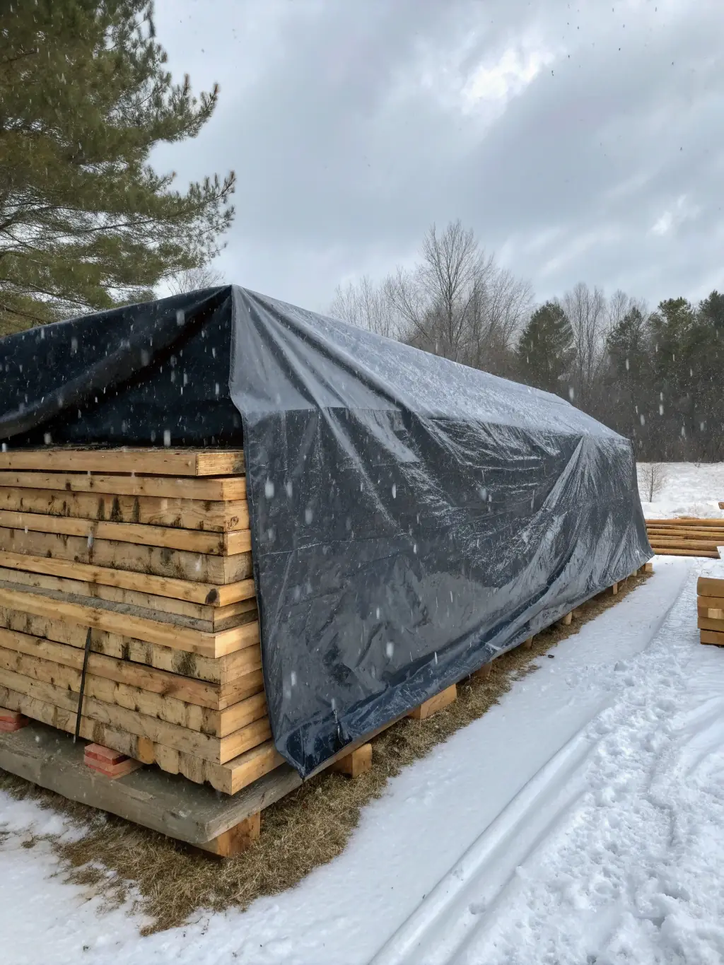 A high-quality, waterproof PVC tarpaulin being used to cover and protect agricultural produce from rain, showcasing its durability and effectiveness.