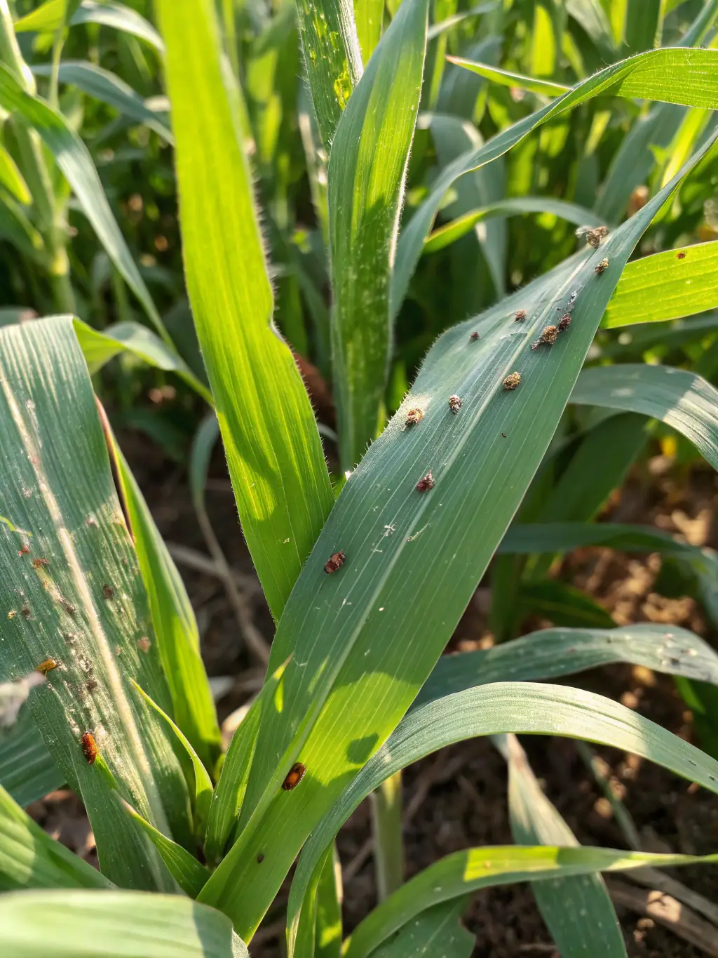 A close-up shot of a Bayer-branded pesticide bottle with clear labeling, placed against a backdrop of healthy green plants, emphasizing its effectiveness in plant protection.