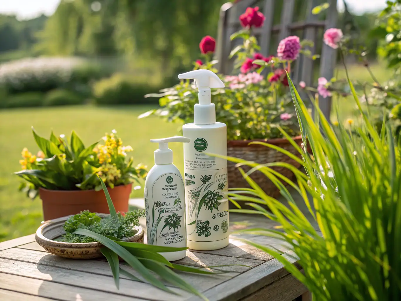 An image of pesticide bottles and spray equipment in a farm or garden setting, emphasizing the importance of effective pest control in agriculture.