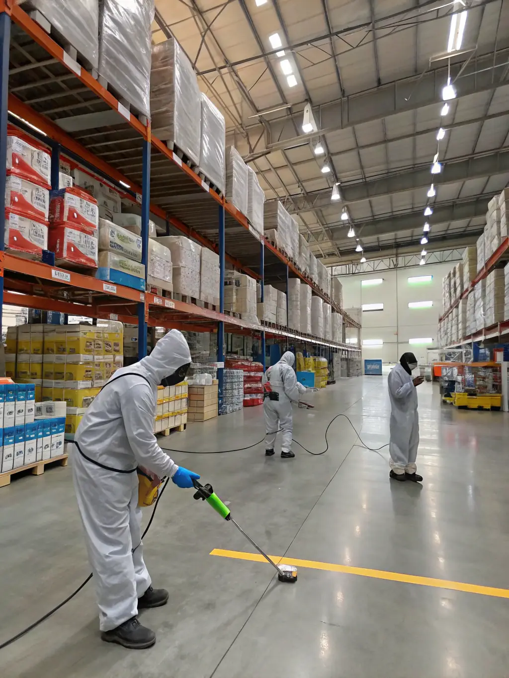 A technician from Span Shield Enterprise inspecting a pharmaceutical warehouse for signs of rodent activity, highlighting the importance of pest control in sensitive environments.