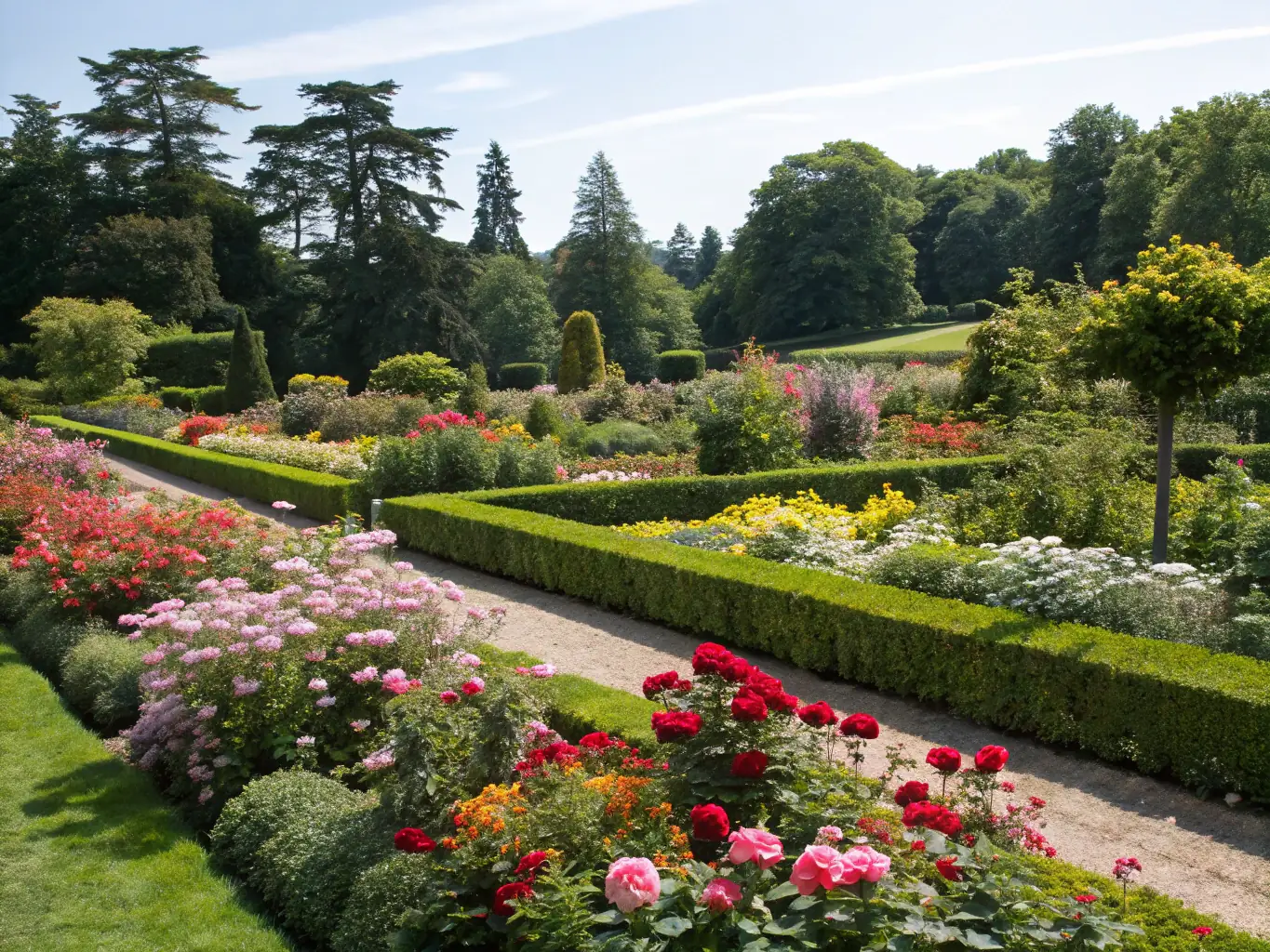 A wide shot of a lush garden, protected by Span Shield Enterprise's pest control services. The garden is thriving, showcasing the effectiveness of the company's solutions in maintaining a healthy outdoor environment.