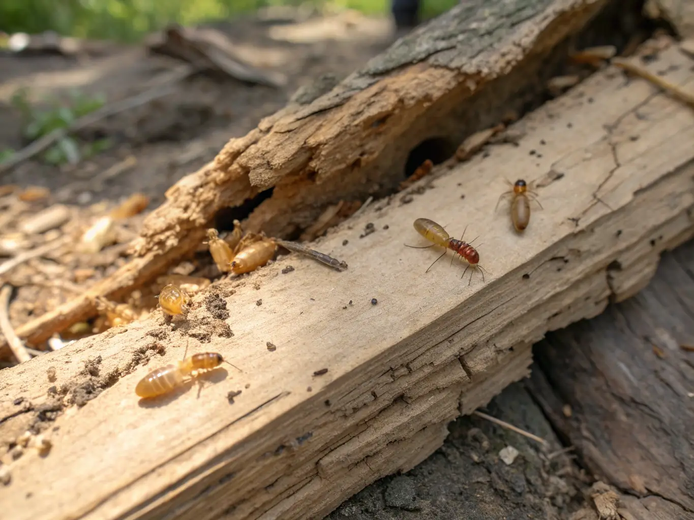 A close-up image showcasing different types of termites commonly found in Ahmedabad, Gujarat, highlighting their distinct characteristics and the damage they can cause.