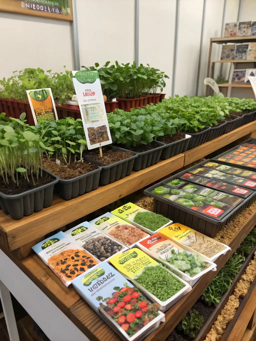 A vibrant display of vegetable seeds and organic fertilizers, highlighting their packaging and the promise of healthy plant growth.