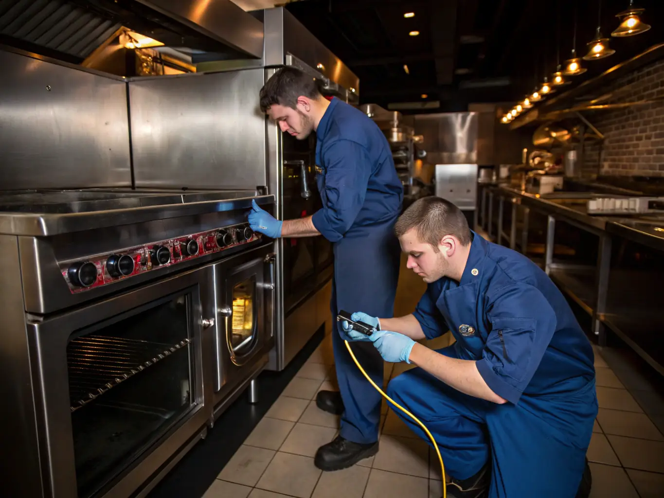 A Span Shield Enterprise technician inspecting a commercial kitchen for signs of rodent activity, highlighting the company's thorough approach to pest control in food-related businesses.