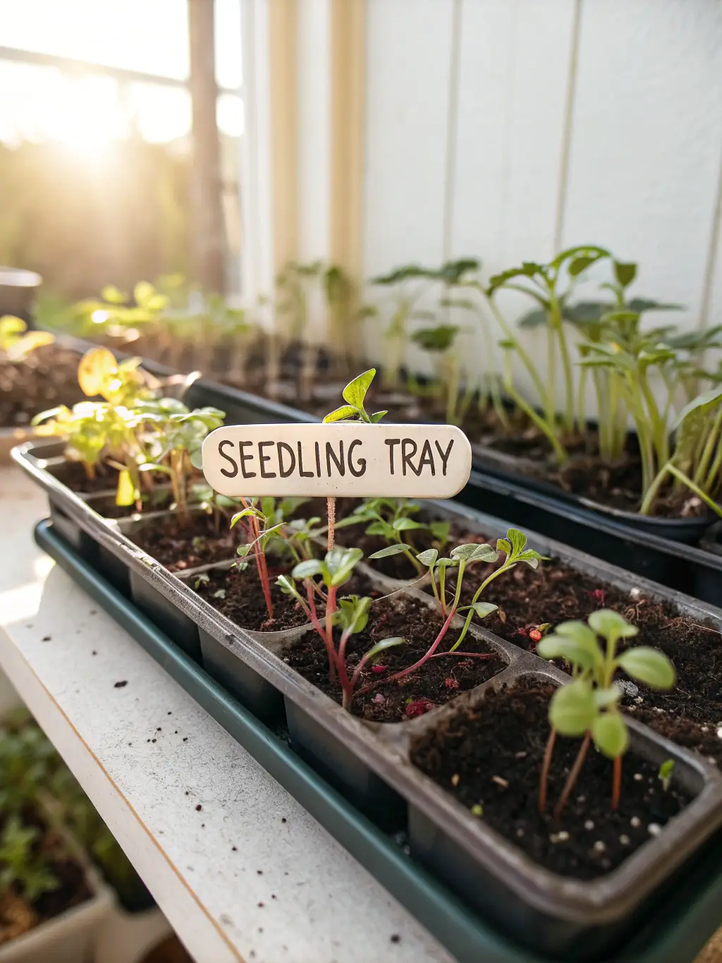 A display of various nursery pots, showcasing different sizes and materials, with seedlings and small plants growing in them, emphasizing their importance for starting new plants and propagating during the festive season.