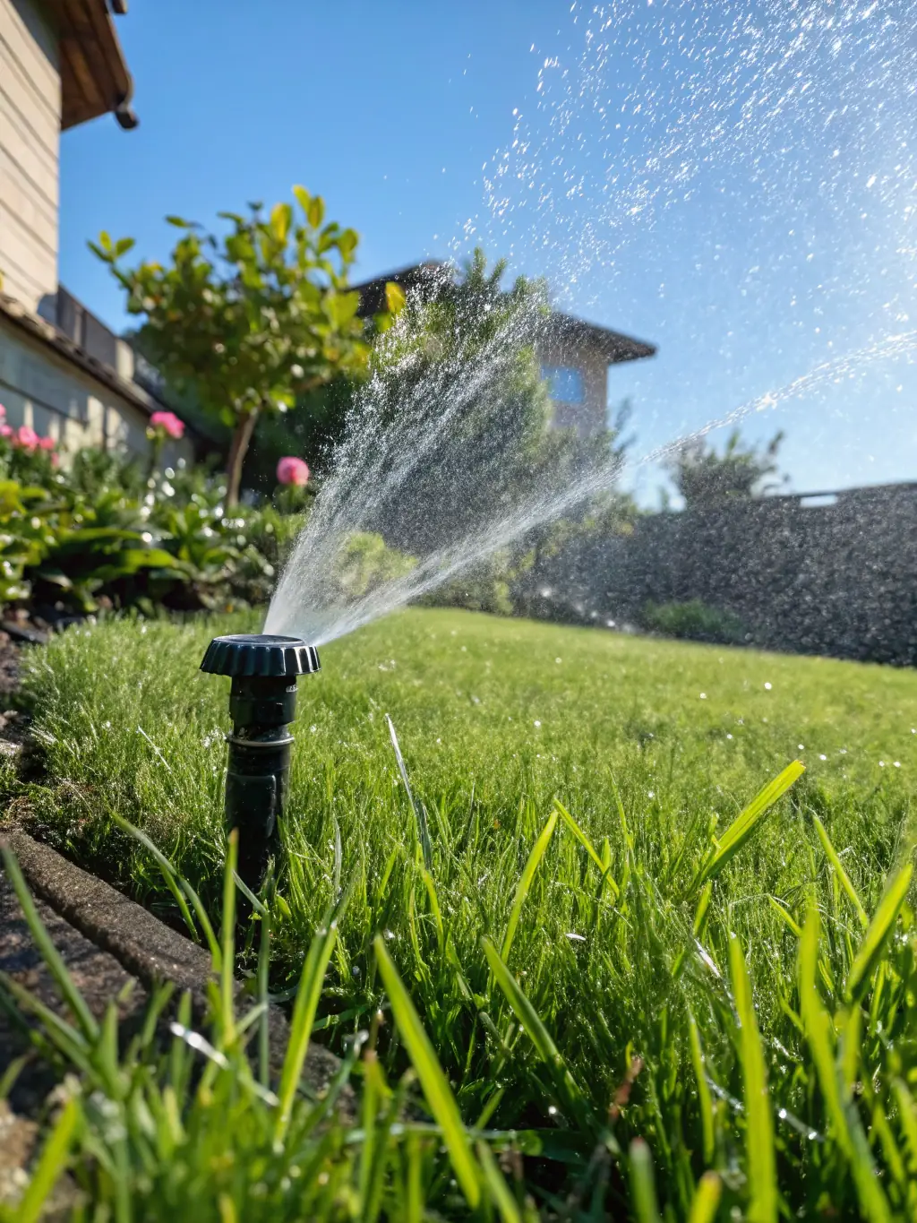 A Span Shield Enterprise water pipe efficiently irrigating a vibrant flower bed, demonstrating its optimal water flow and minimal leakage, set in a garden in Gujarat.