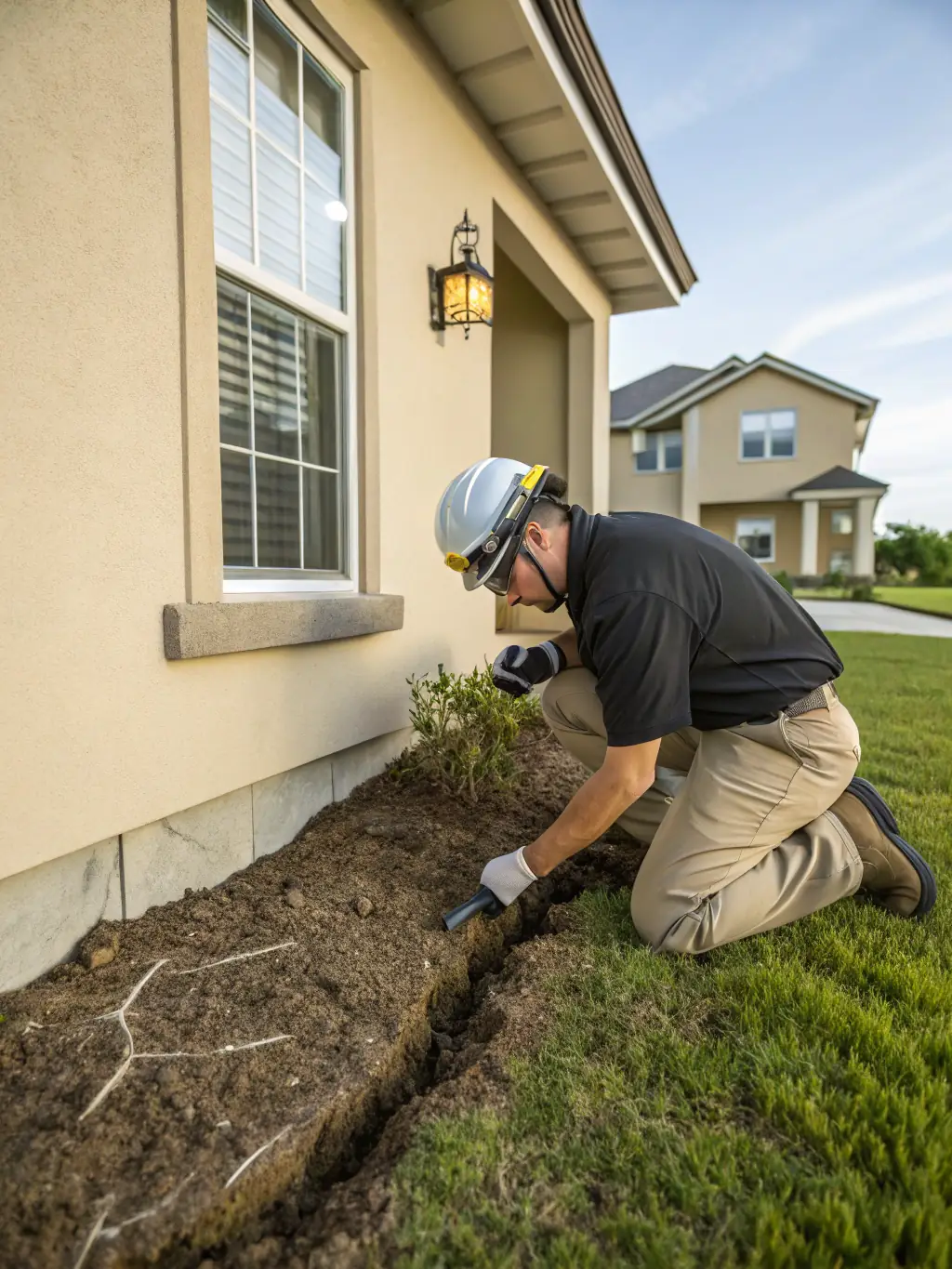 An image of a technician from Span Shield carefully inspecting a home's foundation for termite damage, using professional equipment, highlighting the importance of early detection and prevention.