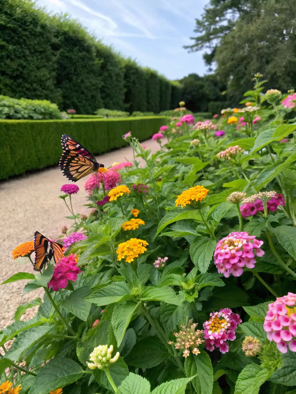 A lush green garden with thriving plants and insects, showcasing the minimal impact of Span Shield's pest control methods on the environment.