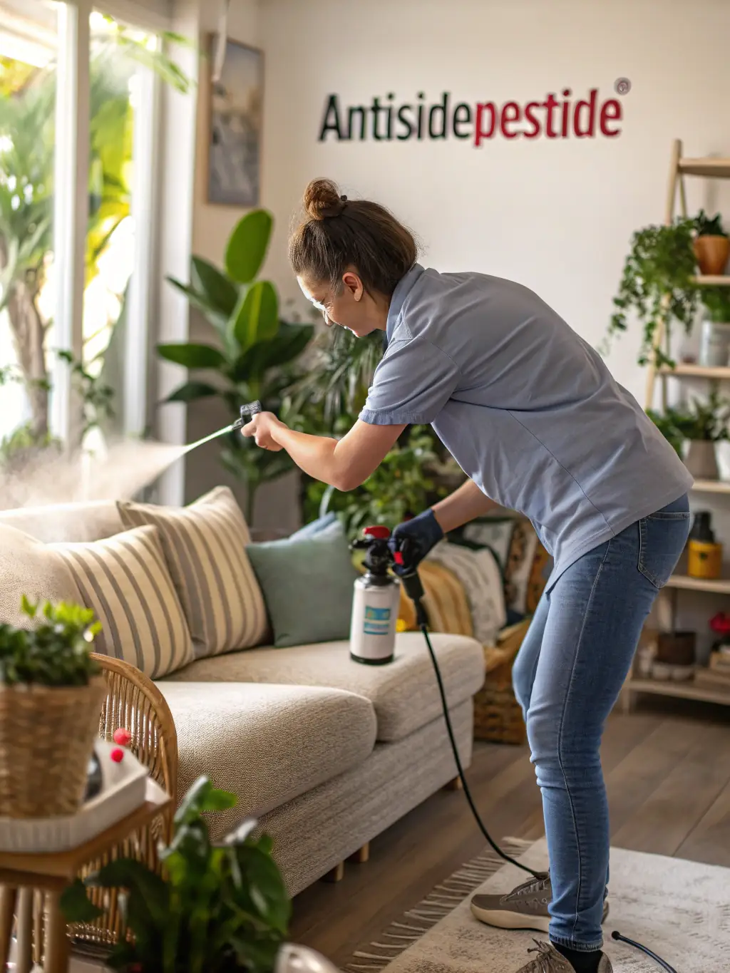 An image showing Span Shield's pest control products being applied safely in a residential setting, with clear labels indicating their eco-friendly nature and safety for families and pets.