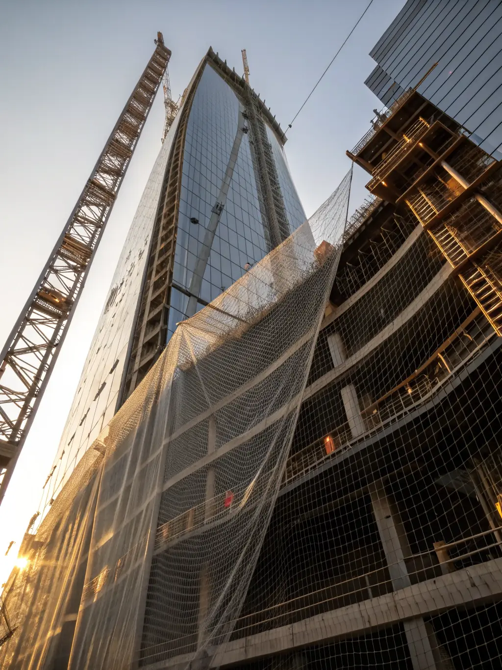 A detailed image of a technician stretching a heavy-duty, weather-resistant bird net across a building facade, highlighting the robust material and secure fittings, used to show durability.